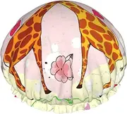 Giraffe Heart Flower Butterfly Print Various Activities Shower Cap Reusable Soft And Lightweight Bath Hair Cap Long Hair