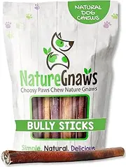 Nature Gnaws Bully Sticks for Dogs - Premium Natural Beef Dental Bones - Long Lasting Dog Chew Treats for Aggressive Chewers - Rawhide Free - Mixed Thickness