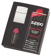 ZIPPO HIGH POLISH CHROME GIFT BOX 90250GP WITH FLUIDS + FLINTS / BRAND NEW