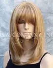 Straight Human Hair blend Heat OK Full Wig Bangs GOLDEN Blonde mix LP 14-22
