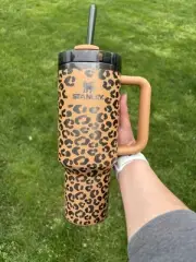 Leopard Print Custom Stanley 40 oz Tumbler with Handle Big Cat Animal Print Gift