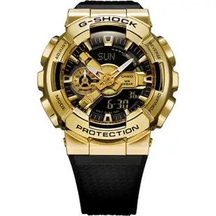 【CASIO 卡西歐】G-SHOCK 重金屬工業風雙顯錶-黑金(GM-110G-1A9)