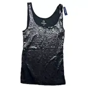 Woman's Old Navy Silver Sparkle Black Sleeveless Tank-Top Shirt VTG Size Large