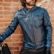 HolyFreedom Zero Summer perforated Motorcycle Leather Jacket, blue, Size XL for Men
