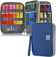 YOUSHARES 192 Slots Colored Pencil Case, Large Capacity Pencil Holder Pen Organizer Bag with Zipper for Prismacolor Watercolor Coloring Pencils, Gel Pens & Markers for Student & Artist (Blue)