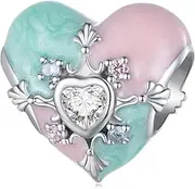 [Teleye] Heart-shaped Easter Bead Charm 925 Sterling Silver Charm Fits For Pandora Bracelet Necklace,BSC782, Cubic Zirconia, Created Cubic Zirconia