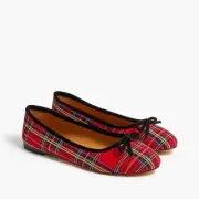 J Crew BC183 NWT Size 5M Holiday Red Tartan Plaid Ballet Flats w/ Velvet Piping
