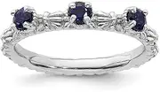 [Stackable Expressions] 2.5mm 925 Sterling Silver Stackable Created Sapphire Three Stone Ring Size 8-Stackable-Ring for Women