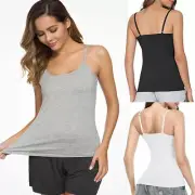 Women Overbust Tummy Control Camisole Built in Shelf Padded Bra Vest Tank Tops