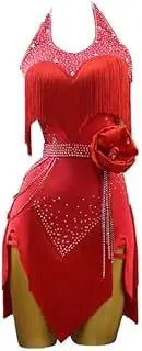 [JRUIA] Women's Fringe Professional Latin Dance Dress Cha Cha Ballroom Competition Dresses Split Skirt for Rumba Salsa