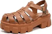 [COLGO] Womens Platform Wedge Sandals Chunky Block Heeled Adjustable Buckle Fisherman Sandals for Summer