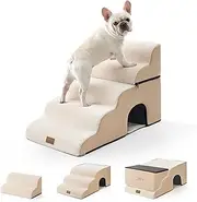 Dog Stairs with Hole, Small Pet Steps with Leakproof Cover, High Density Foam Cat Ramp for High Bed Car, Lightweight, Durable, 19.7x33x22.4 inch, 5 Tiers, Beige