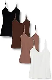 [Amazon Essentials] Women's Slim-Fit Knit V-Neck Layering Cami (Available in Plus Size), Pack of 4
