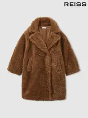 Reiss Brown Darla 13-14 yrs Longline Teddy Coat with Wool (E92568) | $350