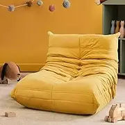 LEVEDE Kids Floor Chair Fireside Chair Single Seaters with Back Support, Caterpillar Floor Lounge Sofa, Soft Fabric Lazy Sofa Indoor Outdoor, Recliner Chair for Living Room, Bedroom, Office(Yellow)