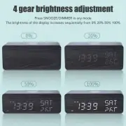 Wooden Digital Alarm Clock With Wireless Charging Black Adjustable Brightnes IDM
