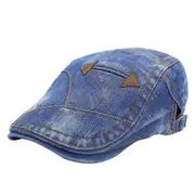 Men Women Vintage Washed Jeans Hat Outdoor Sports Denim Beret Sun Visor Flat Cap Blue