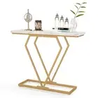 100cm Console Table with Faux Marble Tabletop Narrow Entryway Table