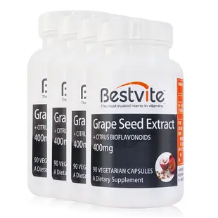 【美國BestVite】 必賜力葡萄籽精華膠囊4瓶組(90顆/瓶)