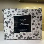 Williams Sonoma Home Sheet Set Pillow Case Ice Skates Christmas Flannel New King