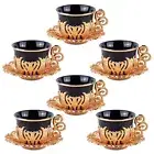 [SET OF 6] Porcelain Turkish Coffee Espresso Cups Saucers Demitasse - Black Gold