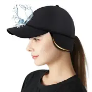 Winter Fleece Hat with Ponytail Hole Drop Down Ear Flaps Warmer for Black