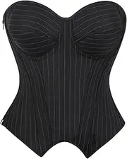 [Generic] Women's Steampunk Corset Black Zip Stripe With Steel Circle Cups Women's Bra Support Body Contouring Court Shaping Top