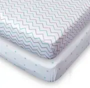 2 Baby Crib Sheets Fitted Jersey Cotton (Chevron Cross Blue/Grey) bed materials