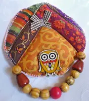 Handcrafted Fabric Brooch Painted Button And Beads OneOf A Kind From Artist
