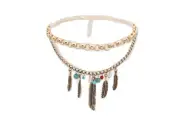 Women Gold Boot Chain Bracelet Western Shoe Charm Ethnic Native Style Feathers
