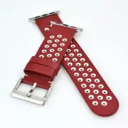 Genuine Leather Smart Watch Band for Apple Watch Red/White Perforated Strap 42mm