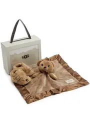 Ugg Kids Bixbee Faux fur Slippers and Blanket set (IT16-IT20) - Brown 2-3 (IT18/ UK2 BABY)