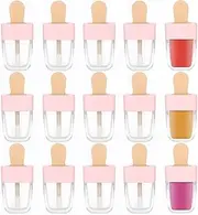 RONRONS Lip Gloss Tubes, 15 Pieces Pink Ice-cream Shaped Empty Lip Gloss Containers Cute Mini Lipgloss Tubes with Wand for DIY Cosmetic Sample Bottles, 8ml