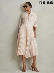 Reiss Blush Azalea Pleated Asymmetric Midi Skirt (707037) | $350