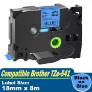 Compatible Laminated Label Tape TZe-541 For Brother P-Touch Black On Blue 18mm