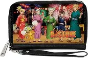[Buckle-Down] Dr. Stone Wallet, Zip Around, Dr Stone Six Character Festival Pose and Title Logo, Vegan Leather