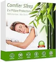 Comfier Sleep Waterproof Pillow Protectors 50x75cm Anti Allergy Super Soft Pillow Protectors 2 pack, 100% bamboo Pillow Cases 2 Pack Zipped suitable for Standard Pillows