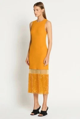 Sass & Bide SUNRISE knit orange sequins mesh dress size XS