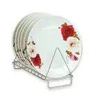 Melamine Red & White Roses Printed Round Dinner Plate Set of 6