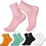 OHPHCALL Non Slip Yoga Socks 5 Pairs of High Ankle Grips for Sports Fitness Comfortable Cotton Elastic for Pilates Dance