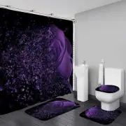 Purple Rose 4 Pcs Shower Curtain Sets Non-Slip Rugs Bath Mat Toilet Cover U