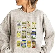 [Generic] Vintage Canned Pickle Crew Sweatshirt, Women Pickle Jar Sweatshirt Fun Fashion Apparel Long Sleeve Sweatshirt