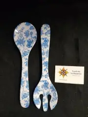 Le Cadeaux Melamine Toile Blue Salad Serving Set