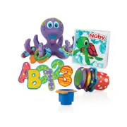 Nuby Fun Bath Time Toy Set - Octopus Toy, Stacking Cups, Bath Book, & Letters