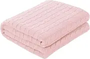 XYWHPGV 100% Cotton Knitted Throw Blanket for Sofa and Couch Soft Lightweight Cable Knit Blanket Home Decorative Blanket, Pink 50" x 60"(c01c6 6463b c2819 1fc00 601d0 f0d4e