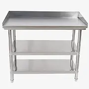 YUGXTH Stainless Steel Kitchen Worktop, Commercial Food Prep Worktable, 3-Sided Backsplash Heavy Duty Prep Worktable, Stainless Steel Work Table with Adjustable Feet, for Restaurant Home(3Layer,150x60