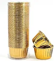 Party Hippo Cupcake Cups, 3.5 Oz 50 pcs Disposable Foil Muffin Liners, Gold Cupcake Baking Cups, Ramekin Aluminum Cupcake Tip Pan Ramekin Holders, Little Baking Cups (Gold)