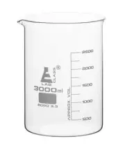 Eisco Labs 3000ml Beaker, Low Form - White Graduations - Borosilicate Glass