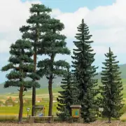 Spruce Trees (x5) and Pine Trees (x3) with accessories HO/OO Gauge - Busch 6393