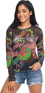 [RPLIFE] Colorful Lizard Black Mesh Tops, Long Sleeve Sheer Top S-XXL